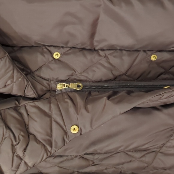Vintage Down Jacket Long Line Brown size Large Quilted Collar - Picture 4 of 14